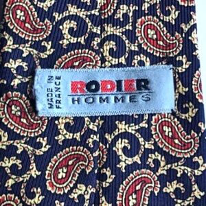 RODIER navy , red paisley Soie/ silk tie made in France 🇫🇷